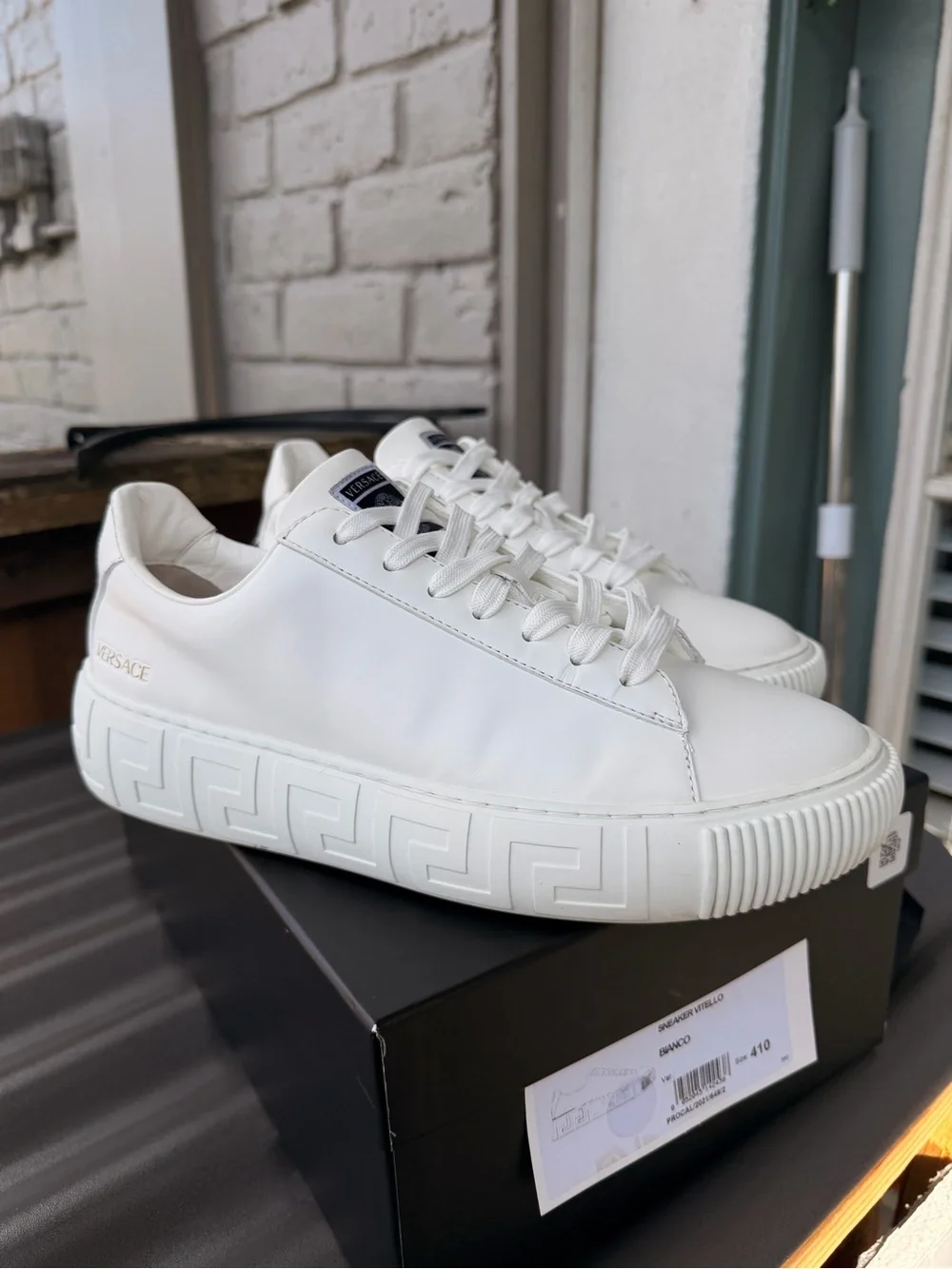 Versace White Leather Low-Top Platform Sneakers